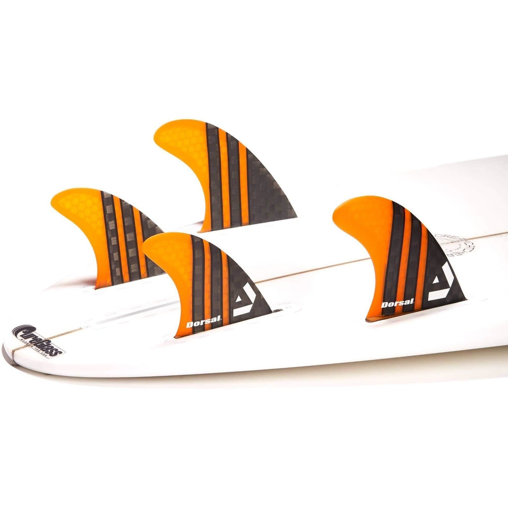 DORSAL Carbon Hexcore Quad Surfboard Fins (4) Honeycomb FUT Compatible Orange