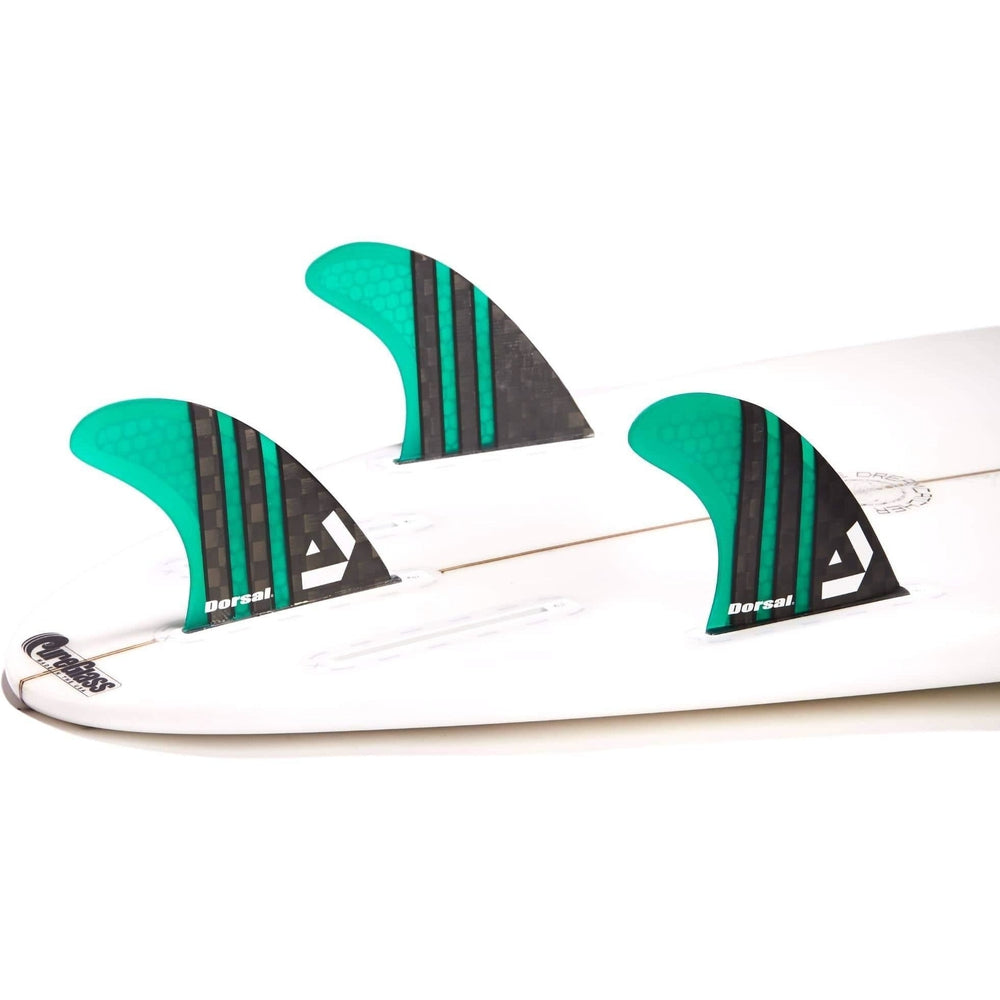 DORSAL Surfboard Fins Carbon Hexcore Thruster Set (3) Honeycomb FUT Compatible Green