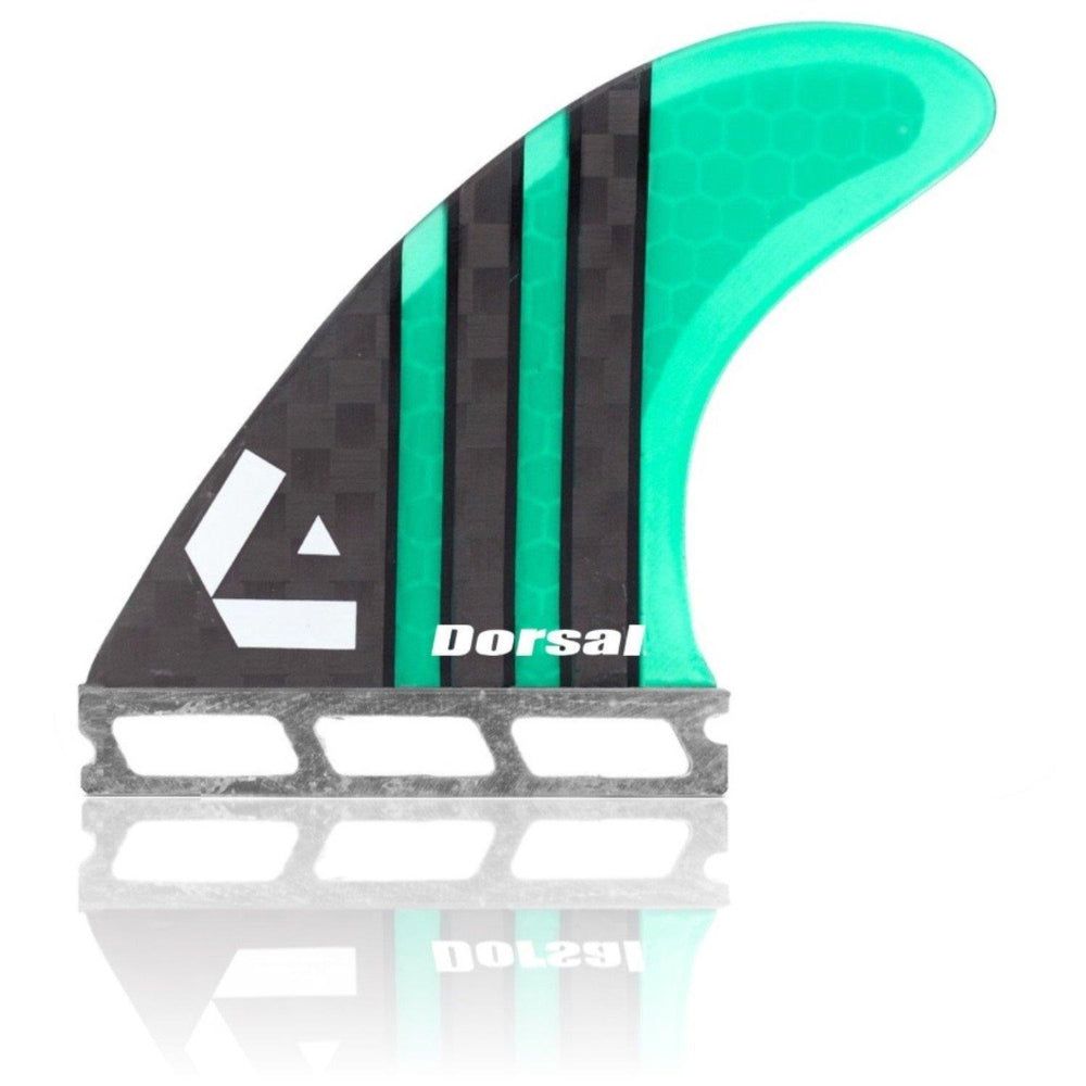 DORSAL Surfboard Fins Carbon Hexcore Thruster Set (3) Honeycomb FUT Compatible Green