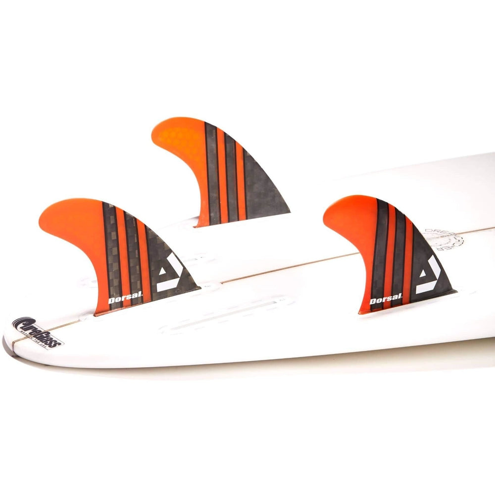 DORSAL Surfboard Fins Carbon Hexcore Thruster Set (3) Honeycomb FUT Compatible Orange