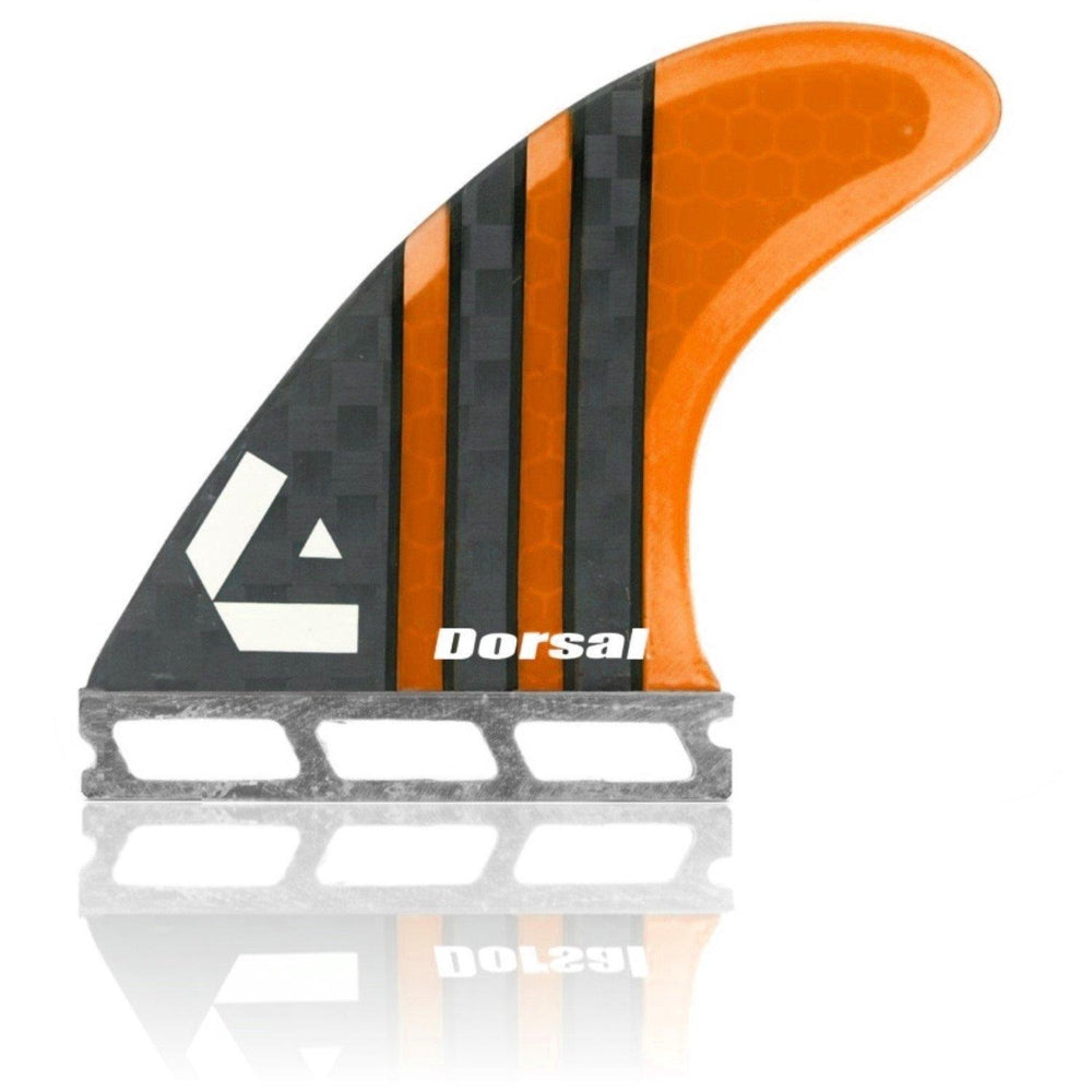 DORSAL Surfboard Fins Carbon Hexcore Thruster Set (3) Honeycomb FUT Compatible Orange