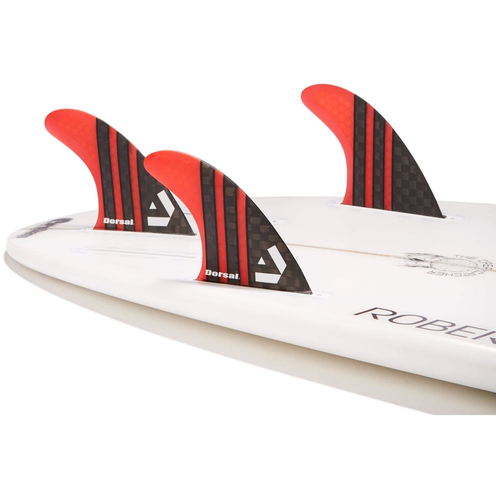 DORSAL Surfboard Fins Carbon Hexcore Thruster Set (3) Honeycomb FUT Compatible Red