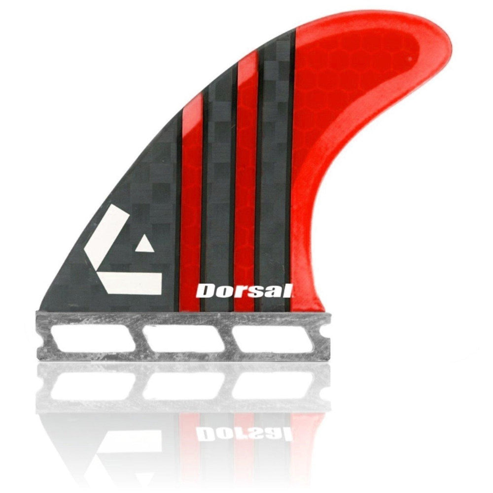DORSAL Surfboard Fins Carbon Hexcore Thruster Set (3) Honeycomb FUT Compatible Red