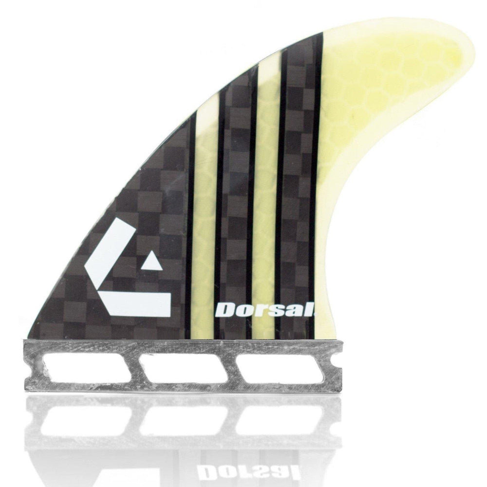 DORSAL Surfboard Fins Carbon Hexcore Thruster Set (3) Honeycomb FUT Compatible Yellow