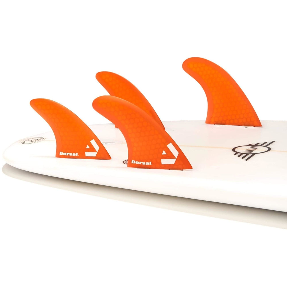 DORSAL Surfboard Fins Hexcore Quad Set (4) Honeycomb FCS Compatible Orange
