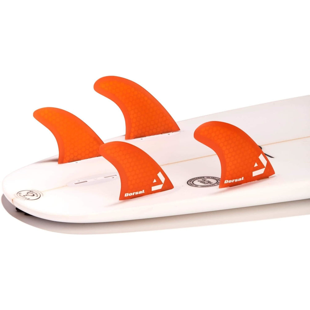 DORSAL Surfboard Fins Hexcore Quad Set (4) Honeycomb FCS Compatible Orange