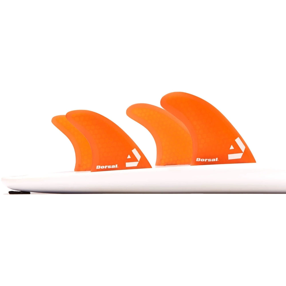 DORSAL Surfboard Fins Hexcore Quad Set (4) Honeycomb FCS Compatible Orange