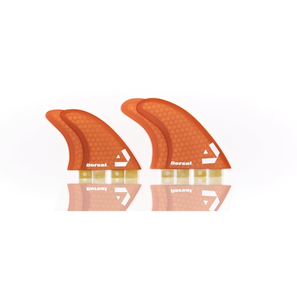 DORSAL Surfboard Fins Hexcore Quad Set (4) Honeycomb FCS Compatible Orange