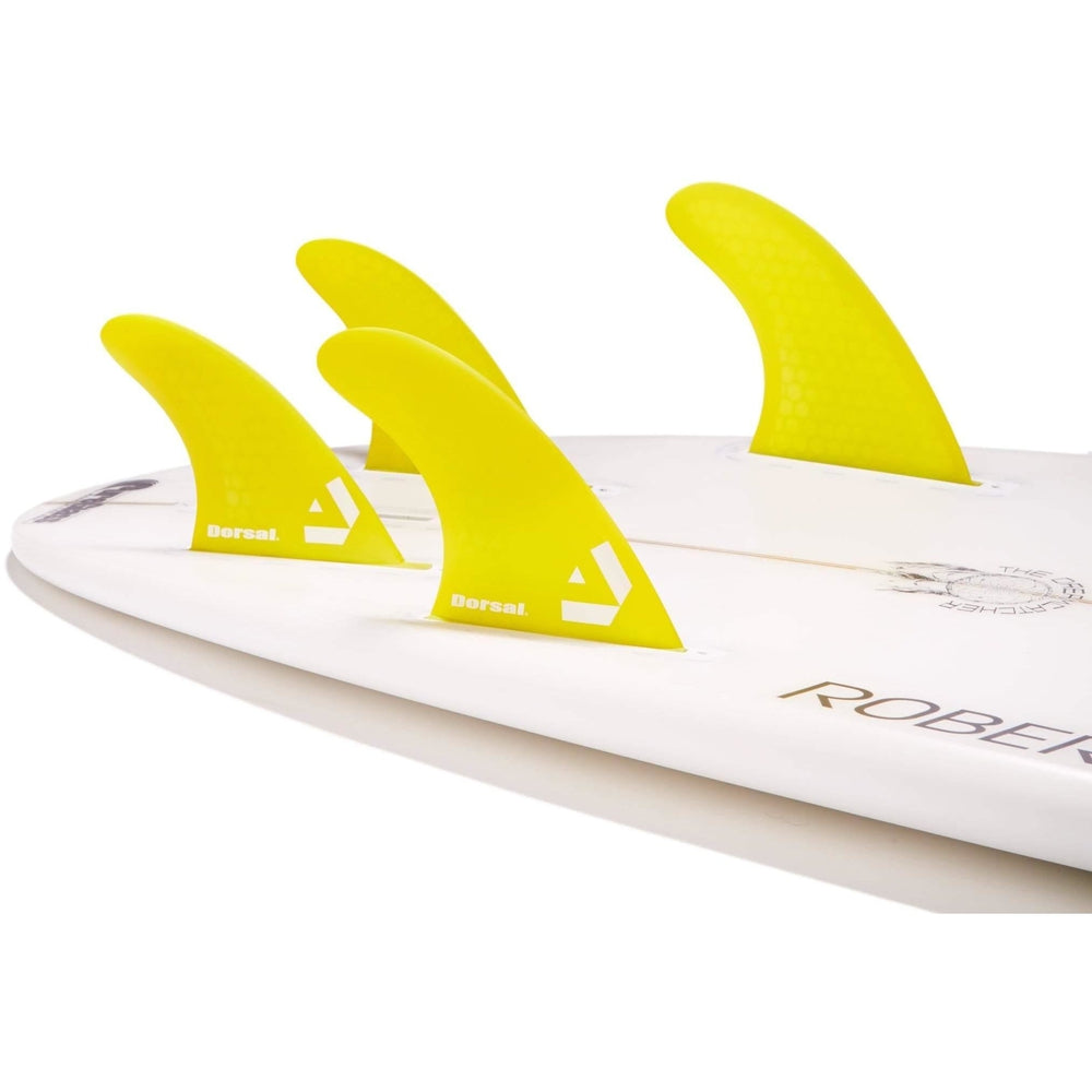 DORSAL Surfboard Fins Hexcore Quad Set (4) Honeycomb FUT Compatible Yellow