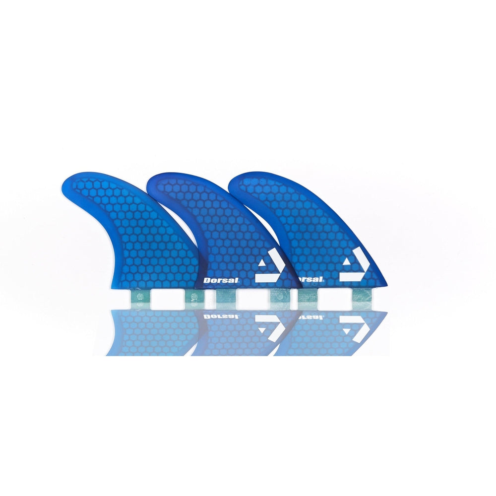DORSAL Surfboard Fins Hexcore Thruster Set (3) Honeycomb FCS Compatible Blue