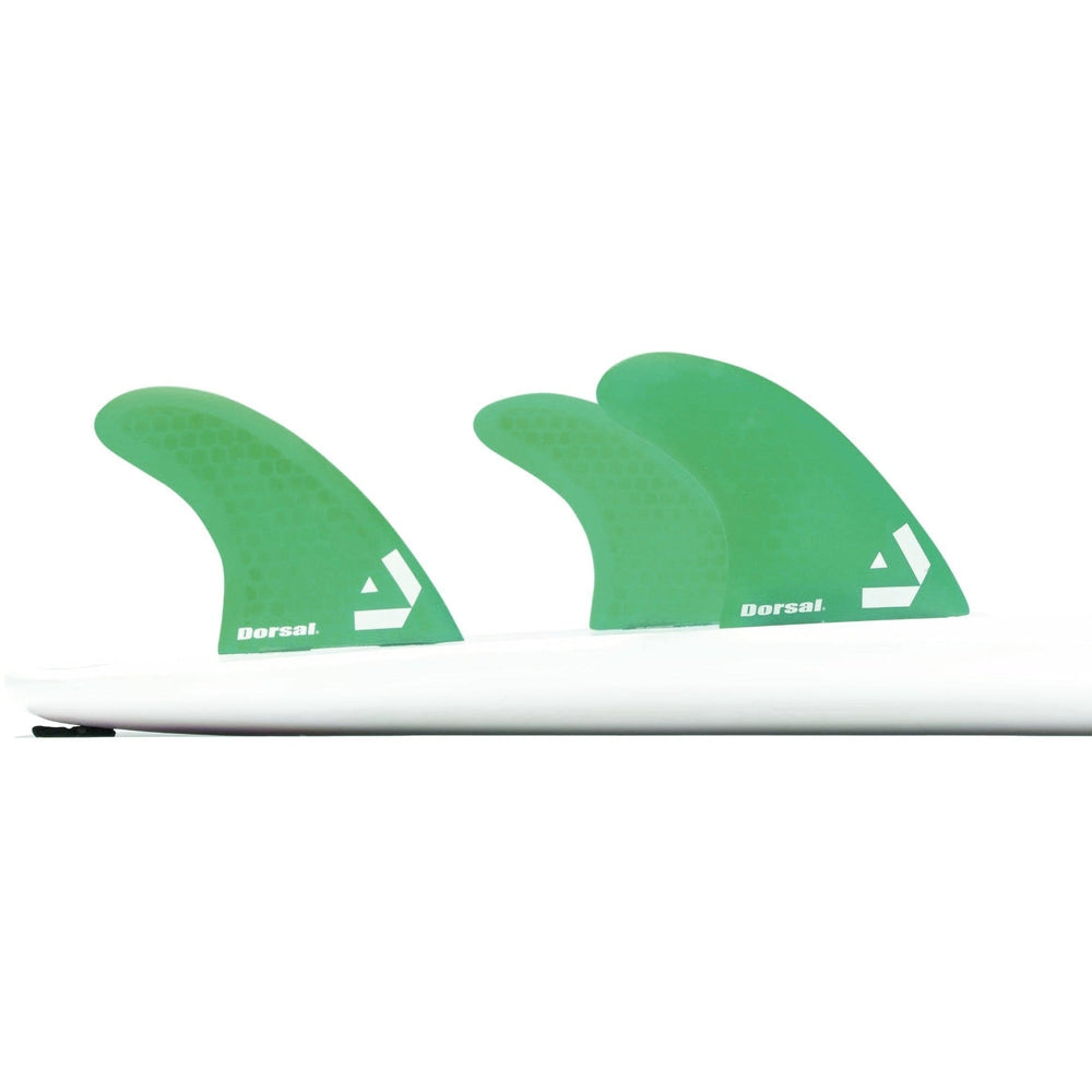 DORSAL Surfboard Fins Hexcore Thruster Set (3) Honeycomb FCS Base Compatible Green
