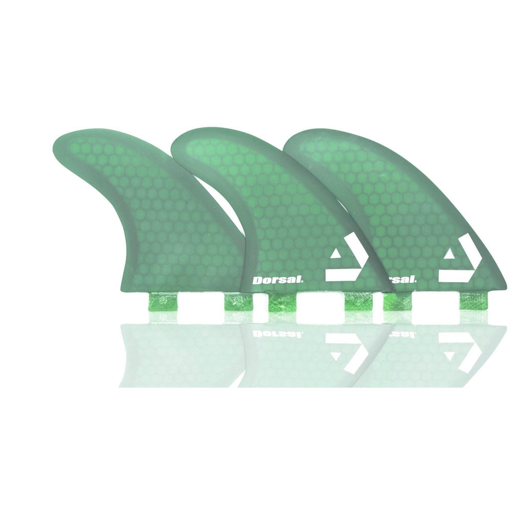 DORSAL Surfboard Fins Hexcore Thruster Set (3) Honeycomb FCS Base Compatible Green