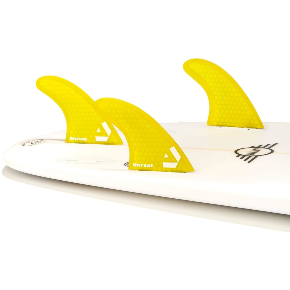 DORSAL Surfboard Fins Hexcore Thruster Set (3) Honeycomb FCS Base Compatible Yellow