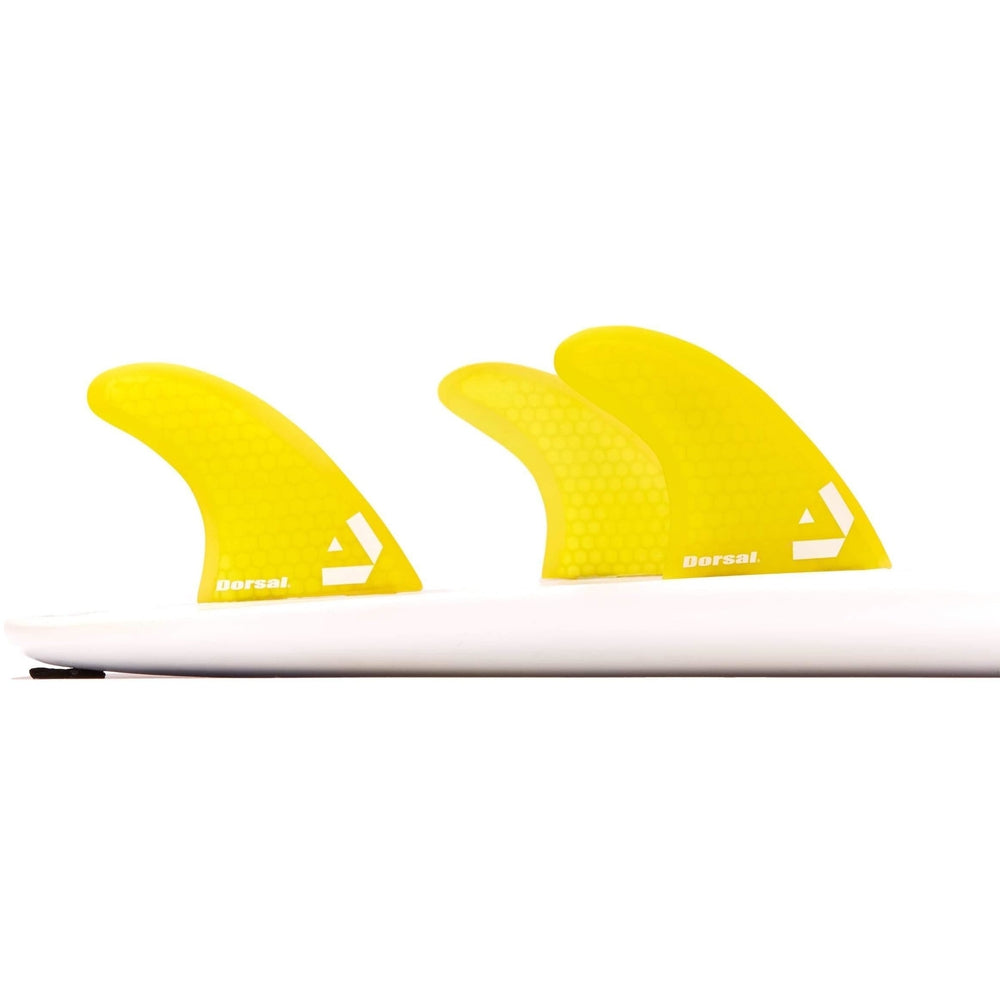 DORSAL Surfboard Fins Hexcore Thruster Set (3) Honeycomb FCS Base Compatible Yellow