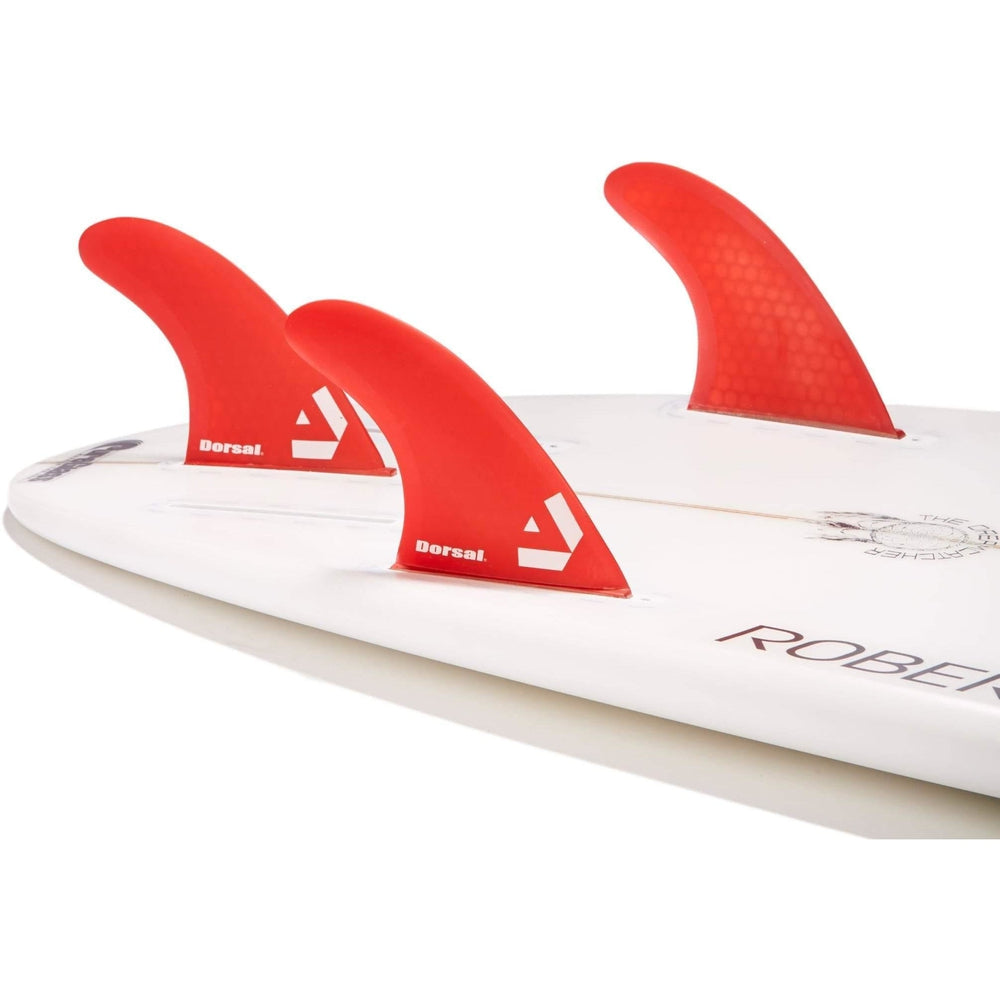 DORSAL Surfboard Fins Hexcore Thruster Set (3) Honeycomb FUT Base Compatible Red