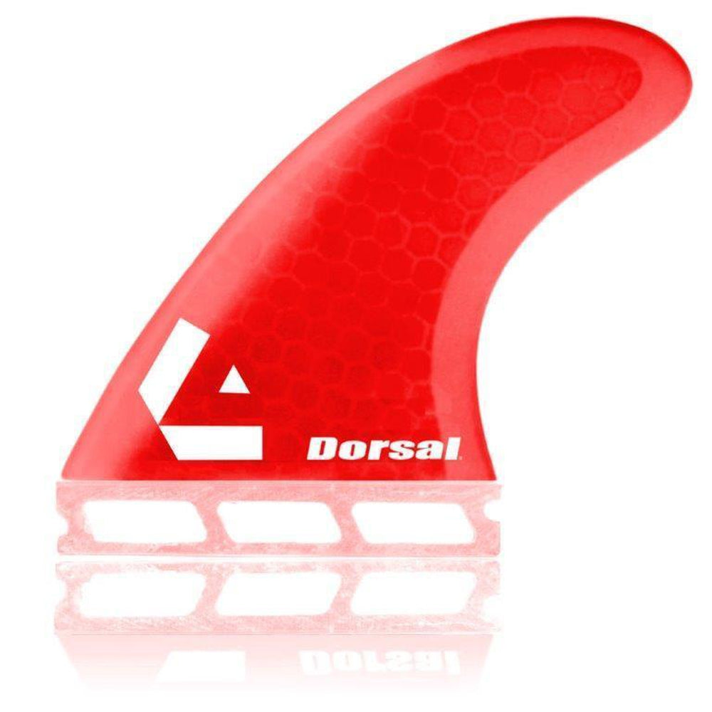 DORSAL Surfboard Fins Hexcore Thruster Set (3) Honeycomb FUT Base Compatible Red
