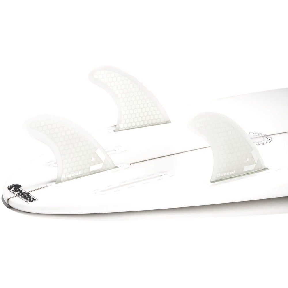 DORSAL Surfboard Fins Hexcore Thruster Set (3) Honeycomb FUT Base Compatible White