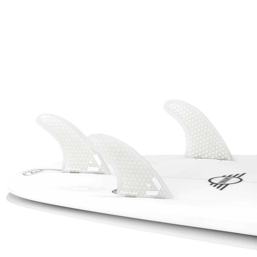 DORSAL Surfboard Fins Hexcore Thruster Set (3) Honeycomb FCS Base Compatible White