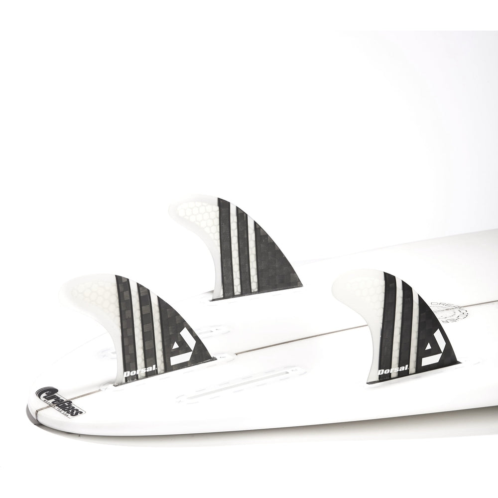 DORSAL Carbon Hexcore Thruster Surfboard Fins (3) Honeycomb FUT Compatible White