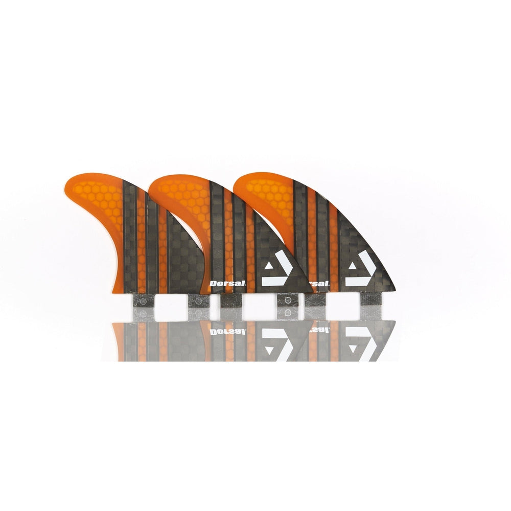Dorsal Carbon Hexcore Thruster Surfboard Fins (3) Honeycomb FCS Base Orange - DORSAL??½ Surf Shop - Dorsalfins.com??ç?ä