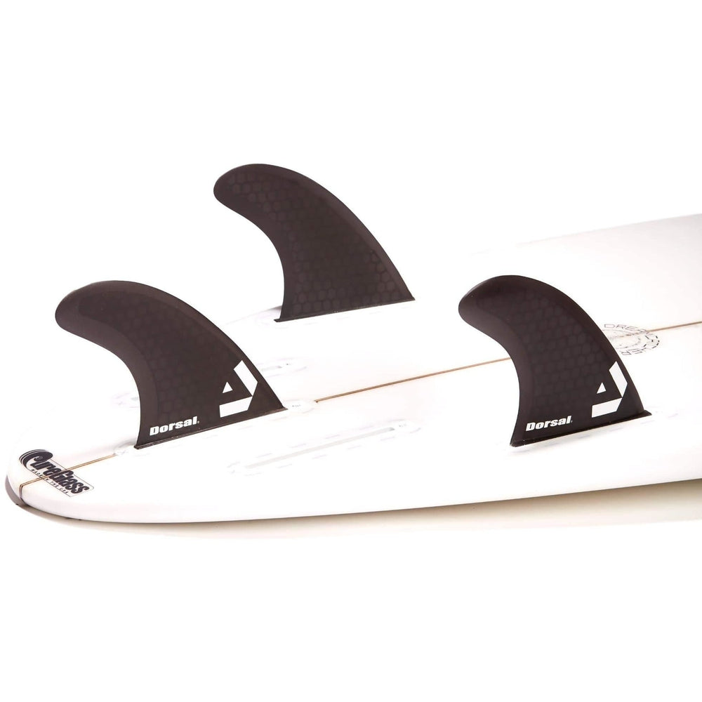 DORSAL Surfboard Fins Carbon Hexcore Thruster Set (3) Honeycomb FUT Compatible Black