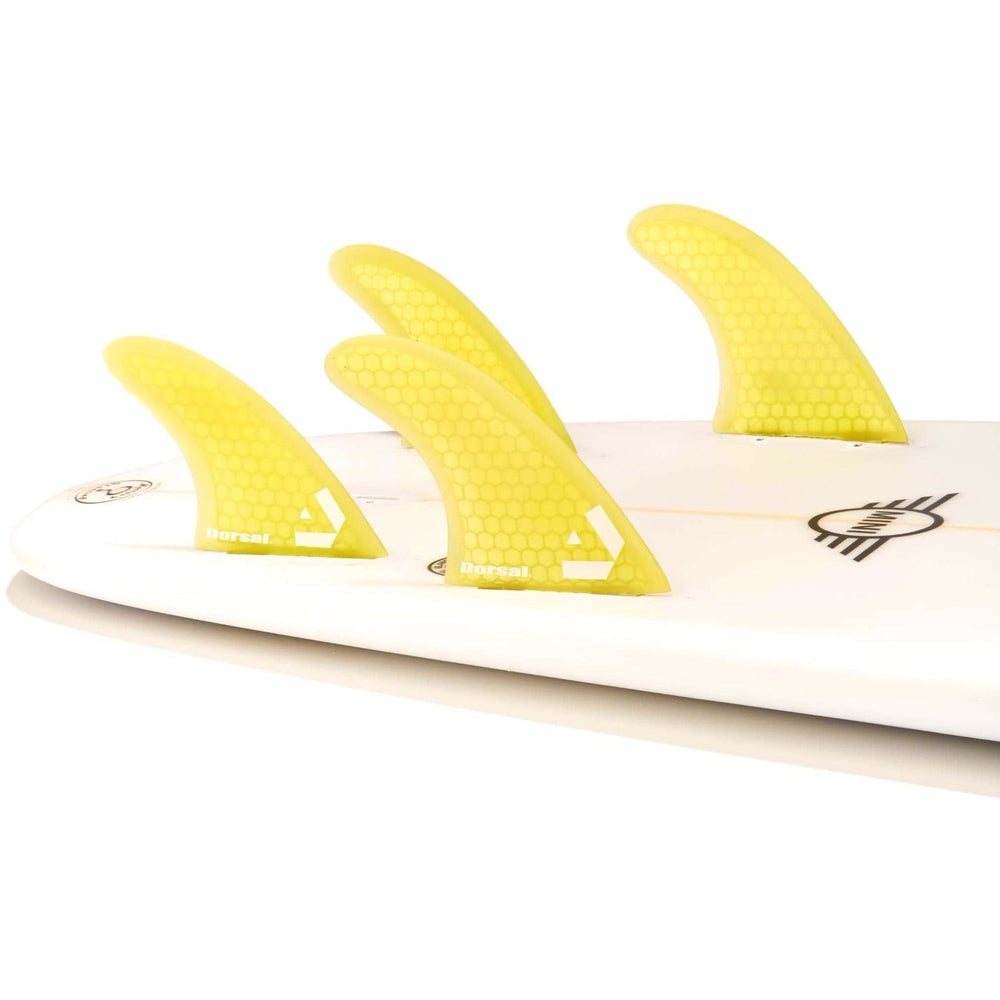 DORSAL Surfboard Fins Hexcore Quad Set (4) Honeycomb FCS Compatible Yellow