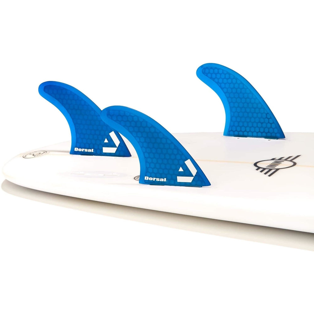 DORSAL Surfboard Fins Hexcore Thruster Set (3) Honeycomb FCS Compatible Blue