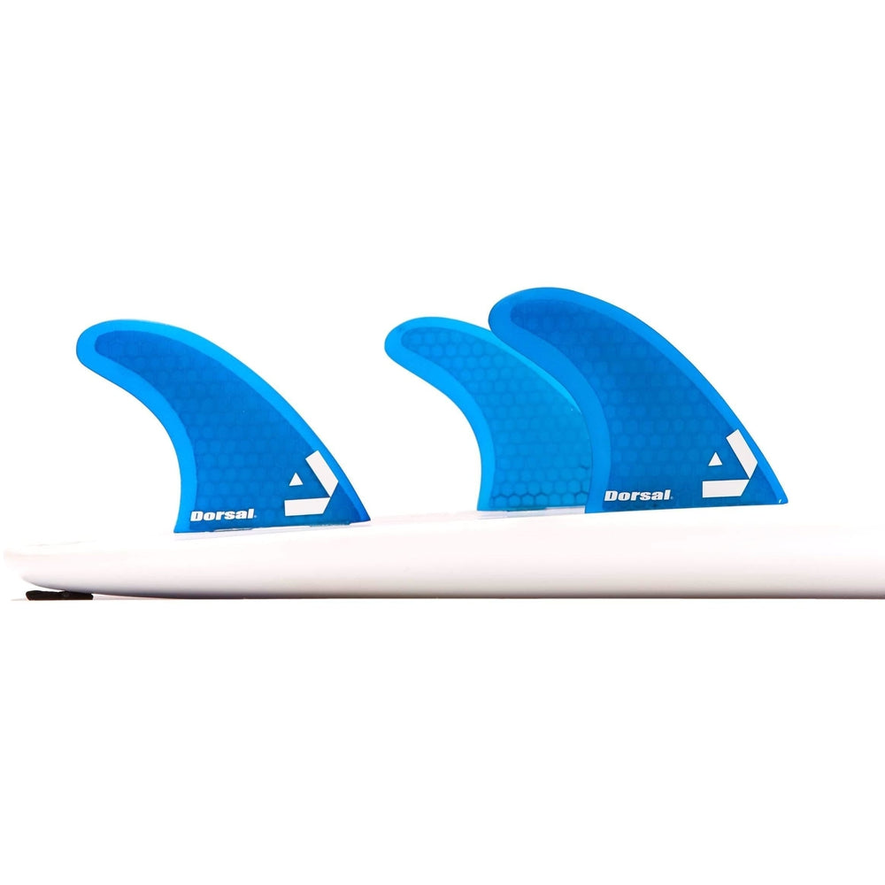 DORSAL Surfboard Fins Hexcore Thruster Set (3) Honeycomb FCS Compatible Blue