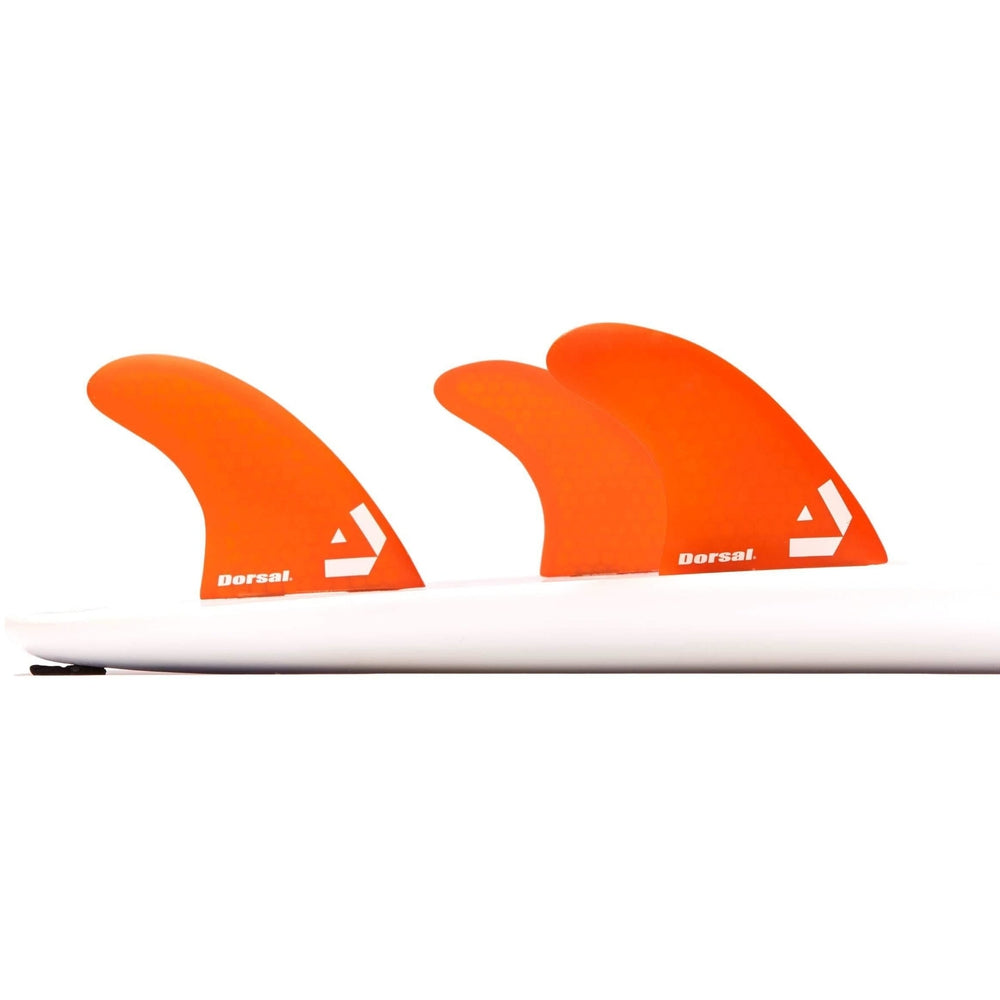 DORSAL Surfboard Fins Hexcore Thruster Set (3) Honeycomb FCS Base Compatible Orange