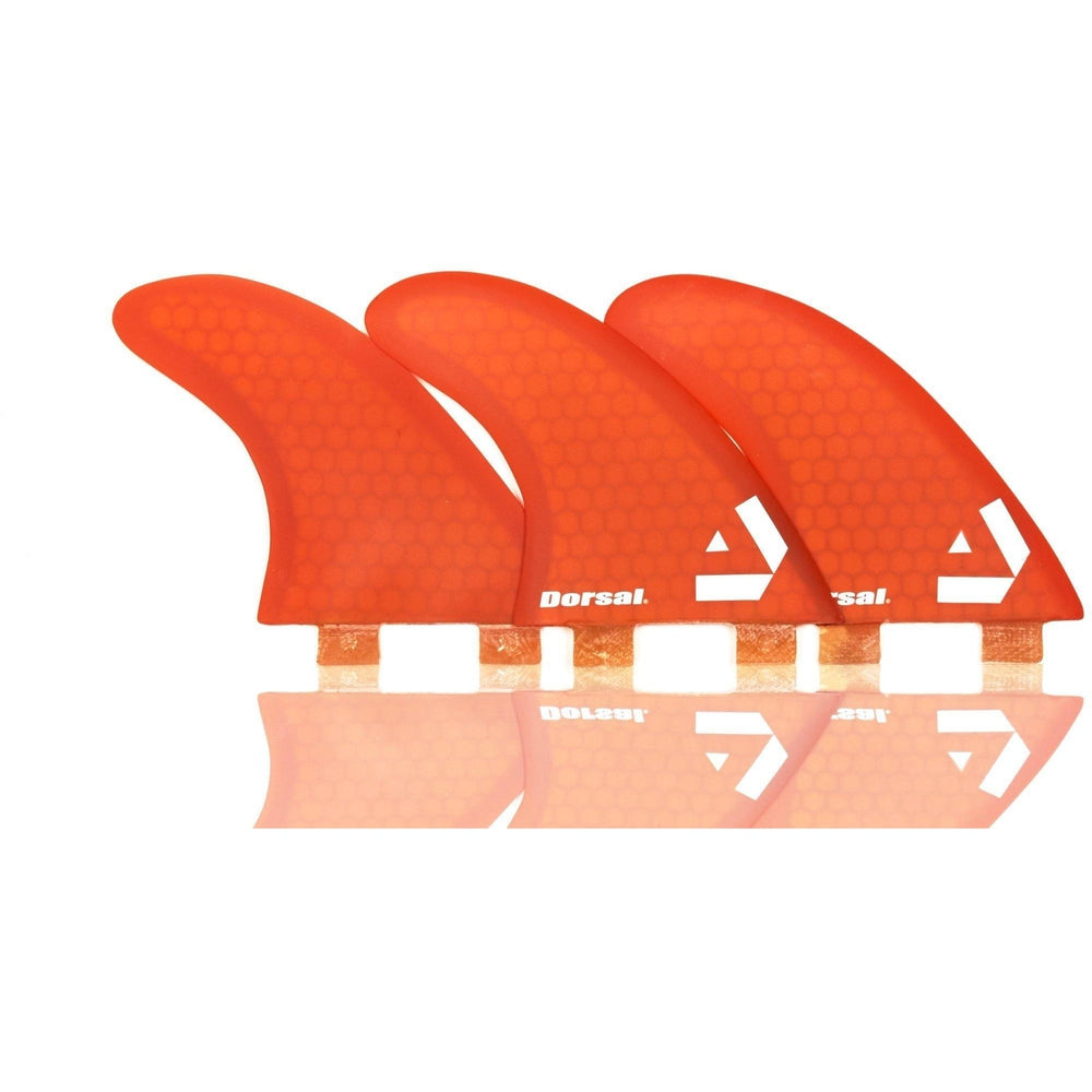DORSAL Surfboard Fins Hexcore Thruster Set (3) Honeycomb FCS Base Compatible Orange
