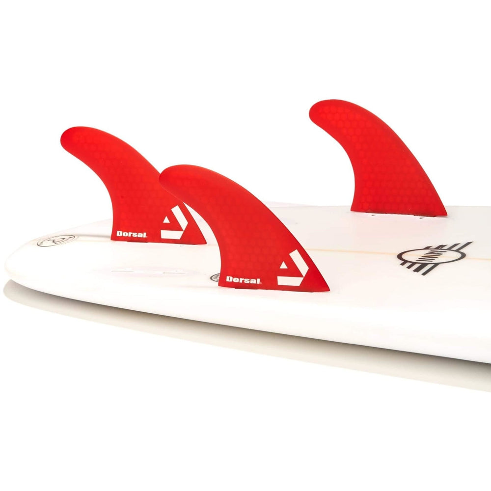 DORSAL Surfboard Fins Hexcore Thruster Set (3) Honeycomb FCS Base Compatible Red