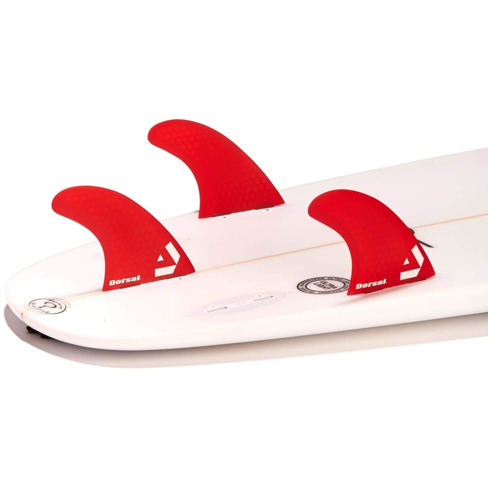 DORSAL Surfboard Fins Hexcore Thruster Set (3) Honeycomb FCS Base Compatible Red
