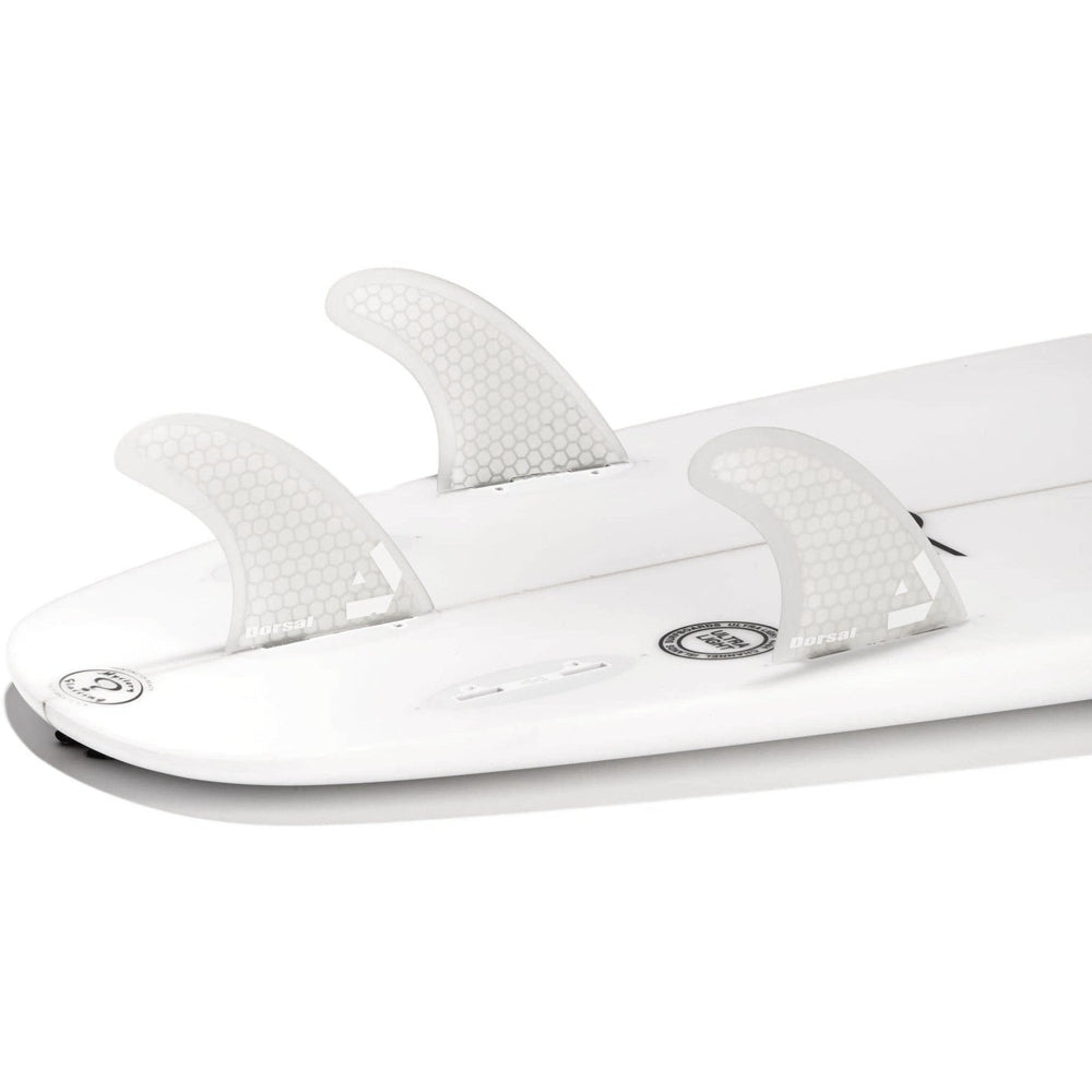 DORSAL Surfboard Fins Hexcore Thruster Set (3) Honeycomb FCS Base Compatible White