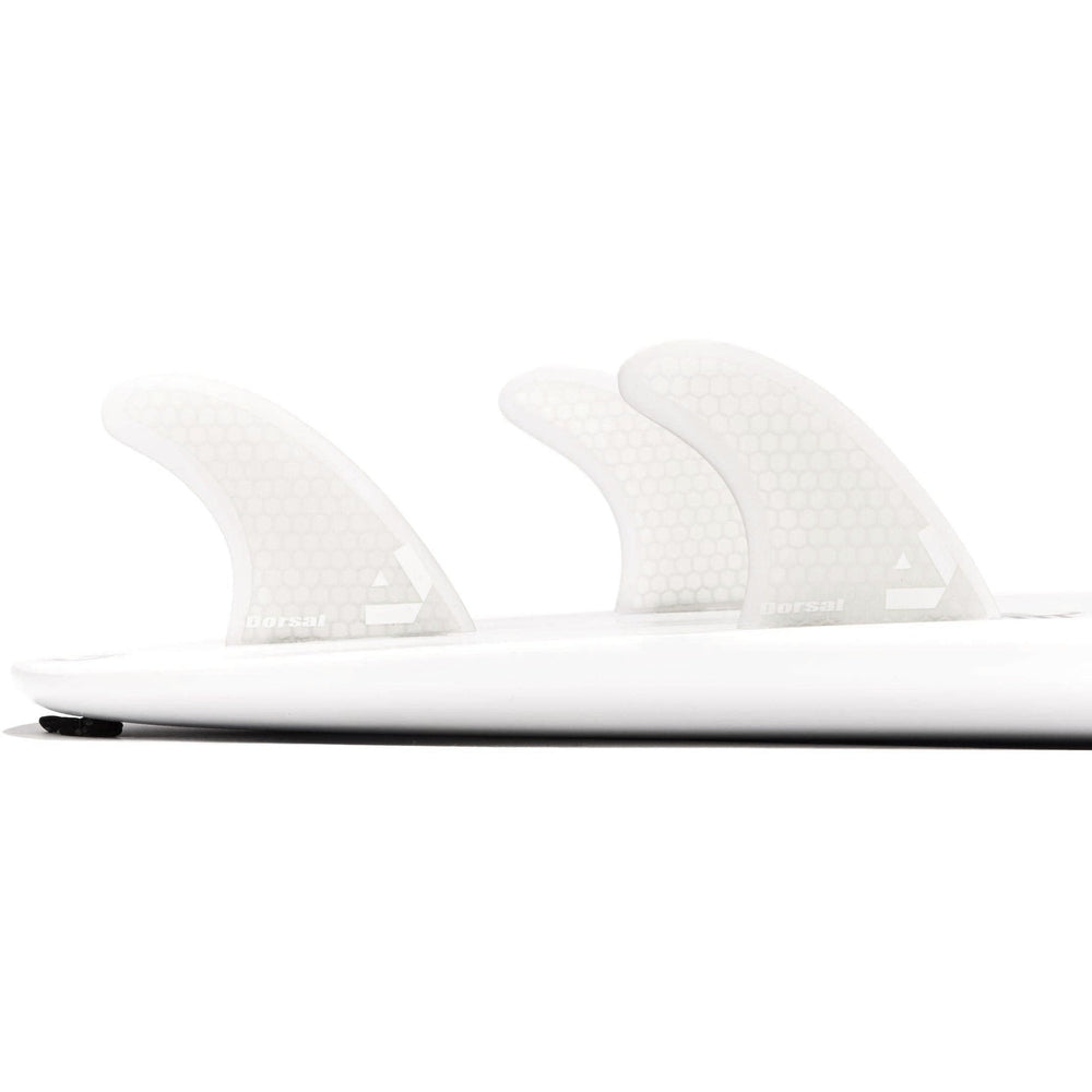DORSAL Surfboard Fins Hexcore Thruster Set (3) Honeycomb FCS Base Compatible White