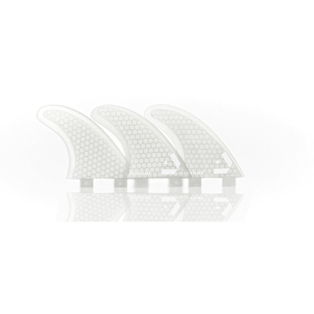 DORSAL Surfboard Fins Hexcore Thruster Set (3) Honeycomb FCS Base Compatible White