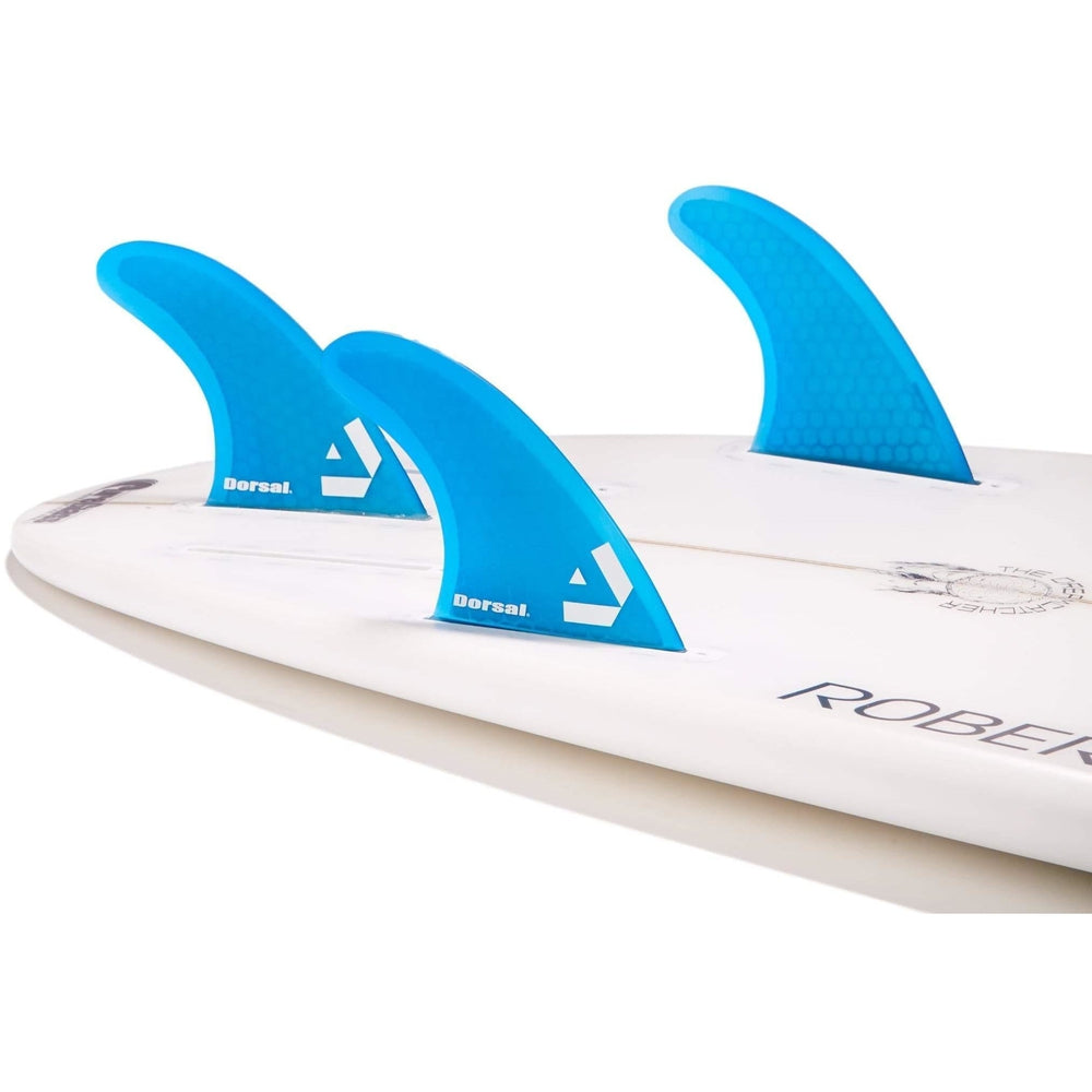 DORSAL Surfboard Fins Hexcore Thruster Set (3) Honeycomb FUT Base Compatible Blue