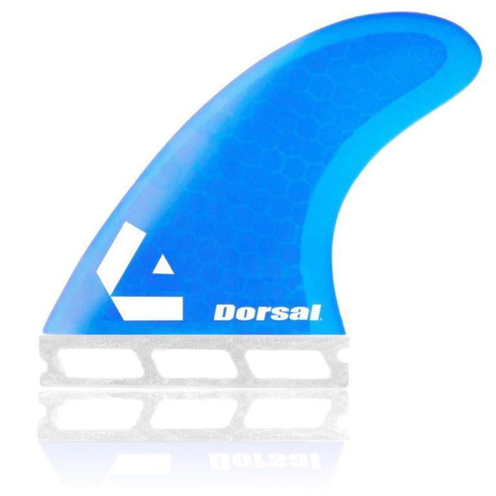 DORSAL Surfboard Fins Hexcore Thruster Set (3) Honeycomb FUT Base Compatible Blue