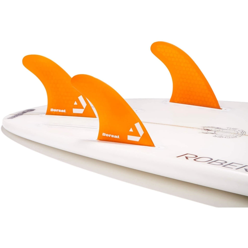 DORSAL Surfboard Fins Hexcore Thruster Set (3) Honeycomb FUT Base Compatible Orange