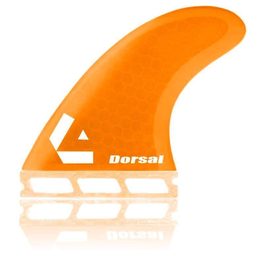 DORSAL Surfboard Fins Hexcore Thruster Set (3) Honeycomb FUT Base Compatible Orange