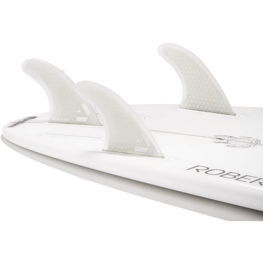 DORSAL Surfboard Fins Hexcore Thruster Set (3) Honeycomb FUT Base Compatible White
