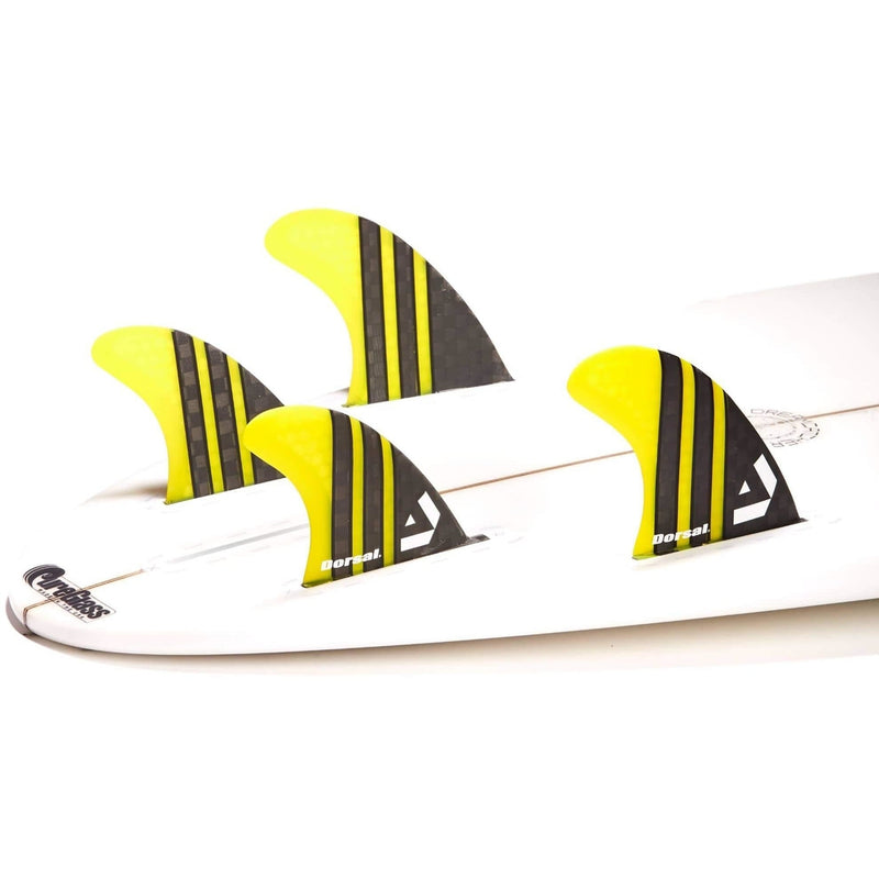 Dorsal Carbon Hexcore Quad Surfboard Fins (4) Honeycomb FUT Base Yellow - DORSAL??½ Surf Shop - Dorsalfins.com??ç?ä