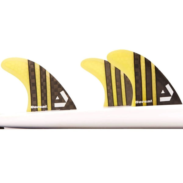 Dorsal Carbon Hexcore Thruster Surfboard Fins (3) Honeycomb FCS Base Yellow - DORSAL??½ Surf Shop - Dorsalfins.com??ç?ä