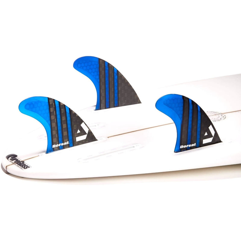 DORSAL Surfboard Fins Carbon Hexcore Thruster Set (3) Honeycomb FUT Compatible Blue - by DORSAL Surf Brand - Dorsalfins.com?ÇÄ