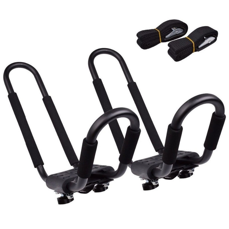 Leader Accessories Kayak Rack 2 Pair J Bar for Canoe Surf Board SUP On Roof  Top Mount Crossbar with 4 pcs Tie Down Straps